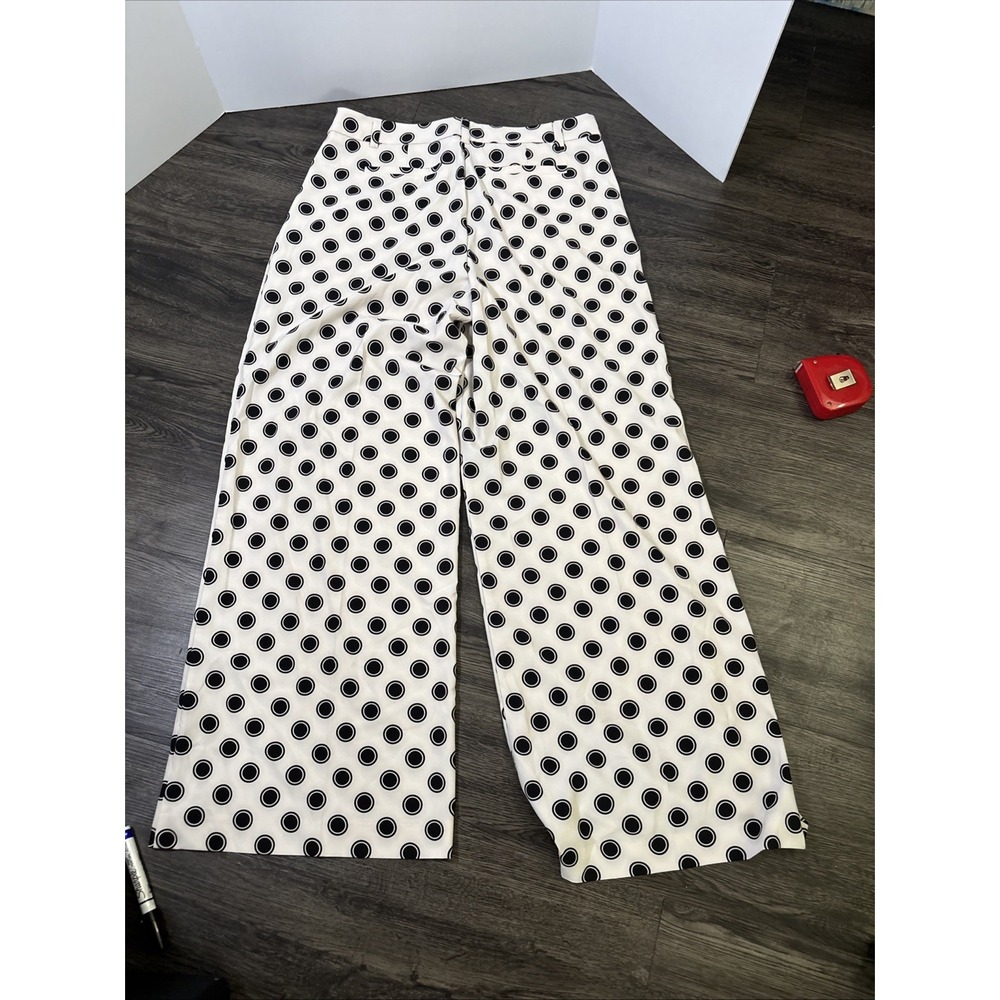 NWT NY&Co 7th Avenue Polka Dot Wide Leg Palazzo Pants Size 12 White Black - Picture 13 of 14